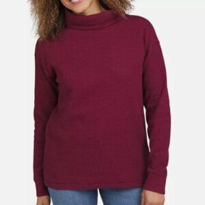 NEW Lands' End Womens S Burgundy Long Sleeve Funnel Neck Top